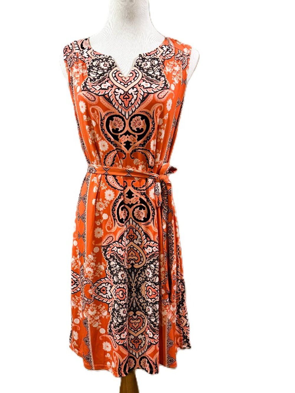 AUW Coral & Black Paisey Knit Dress Gypsy Boho Sz 6